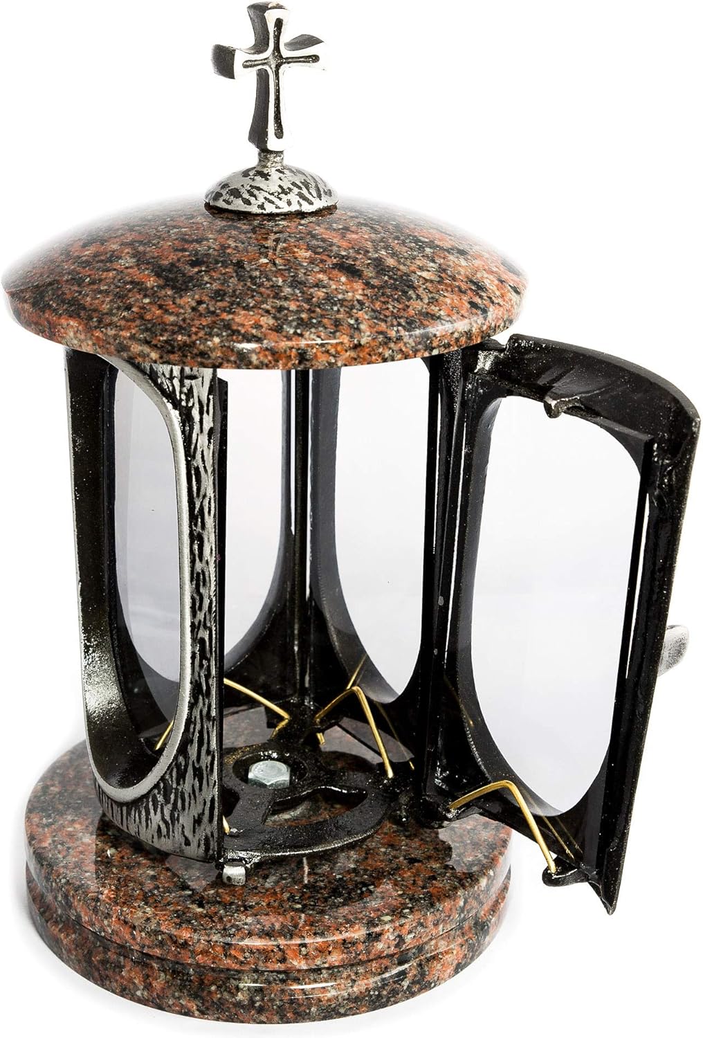 Stilvolle Grablaterne Anthrazit mit Kreuz Granit Aurora India Höhe 27 cm/Ø 15 cm Grableuchte Grablic