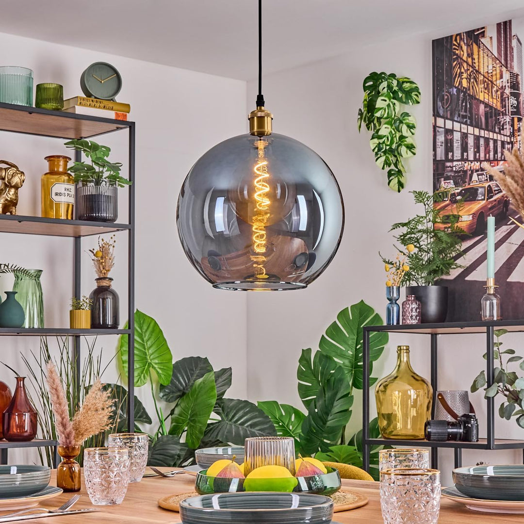 HOFSTEIN Hängeleuchte Koyoto, 1-flammige Hängelampe aus Metall/Glas in Gold/Blau, moderne Pendelleuc