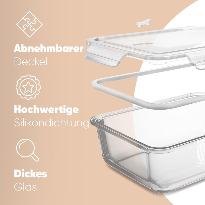 Frischhaltedosen Glas mit Deckel | 3er Set | für Mikrowelle Spülmaschine Gefrierfach Ofen geeignet |
