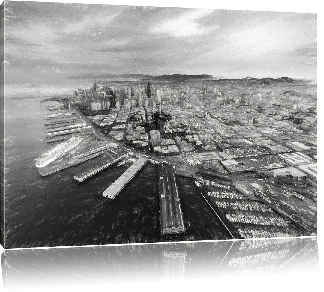 Pixxprint San Francisco bei Sonnenuntergang als Leinwandbild/Grösse: 100x70 cm/Wandbild/Kunstdruck/f