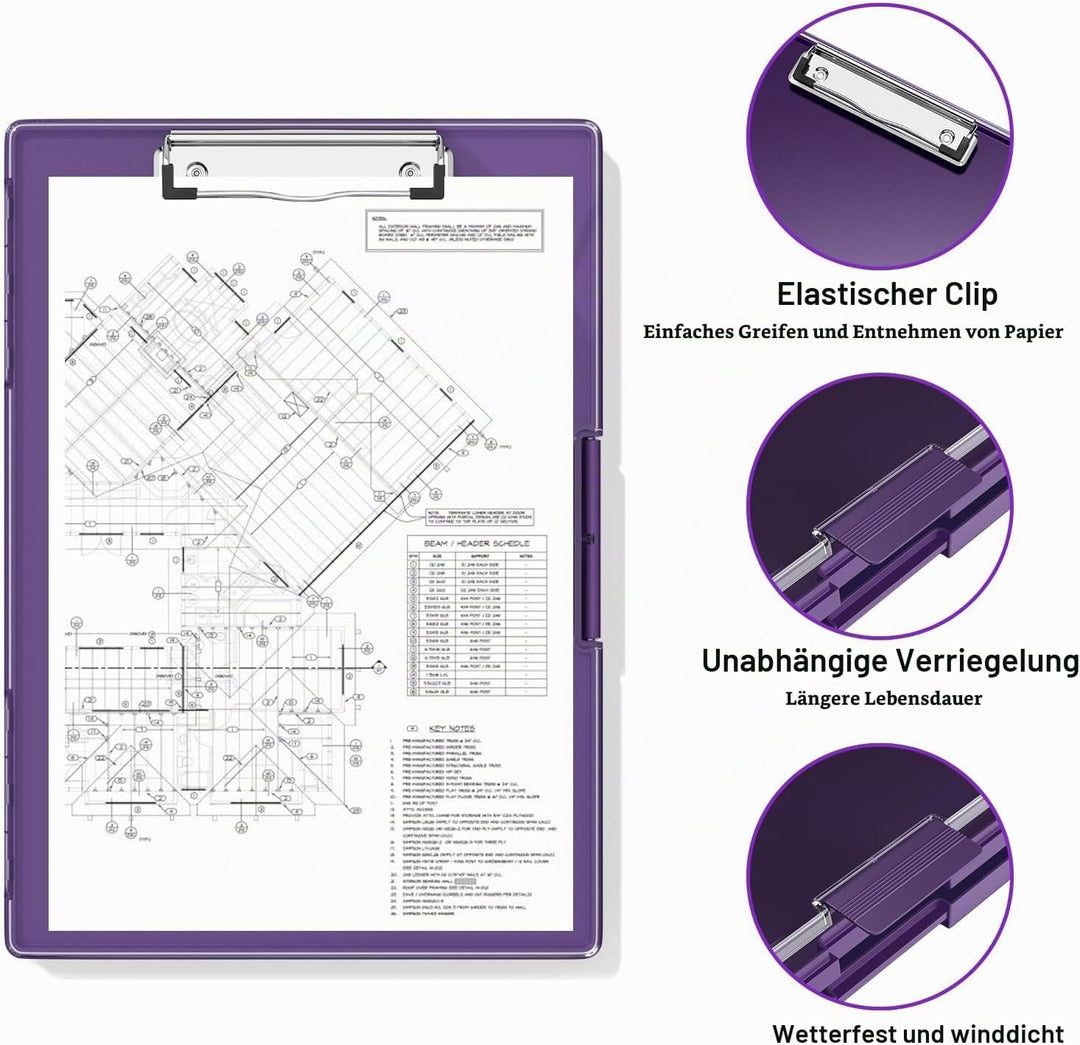 Kunststoff-Klemmbrett mit Aufbewahrung, Heavy-Duty Klemmbrett mit Dual Compartment Storage, glatte S