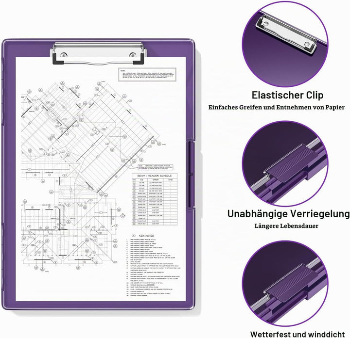 Kunststoff-Klemmbrett mit Aufbewahrung, Heavy-Duty Klemmbrett mit Dual Compartment Storage, glatte S