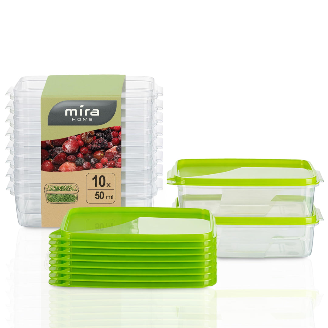 MiraHome Frischhaltedose Gefrierbehälter 0,5l rechteckig flach 15x10x5cm 10er Set grün Austrian Qual