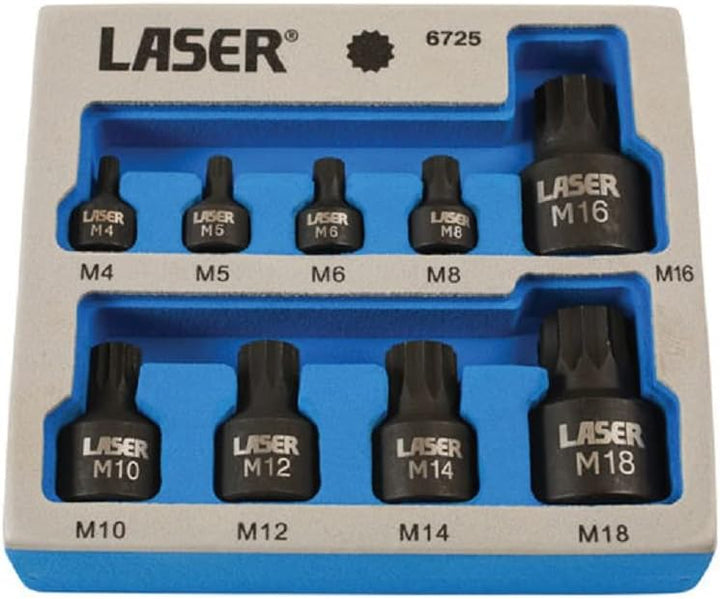 Laser 6725 Low Profile Spline Sockel Bit Set – Silber