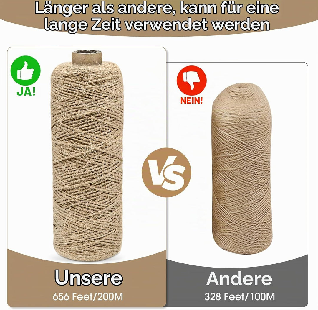 2 Stück 200m Jute-Schnur, 1mm Braun Juteschnur, Jutegarn Für Geschenkverpackungen, Hochzeitsdekorati