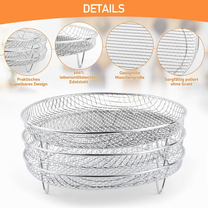 3 Stück Air Fryer Racks, Runder Air Fryer Stand, Heissluftfritteuse Zubehör, Luftfritteusen-Gestell,