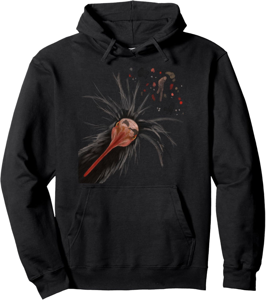 Neugieriger Waldrapp Vogel Pullover Hoodie