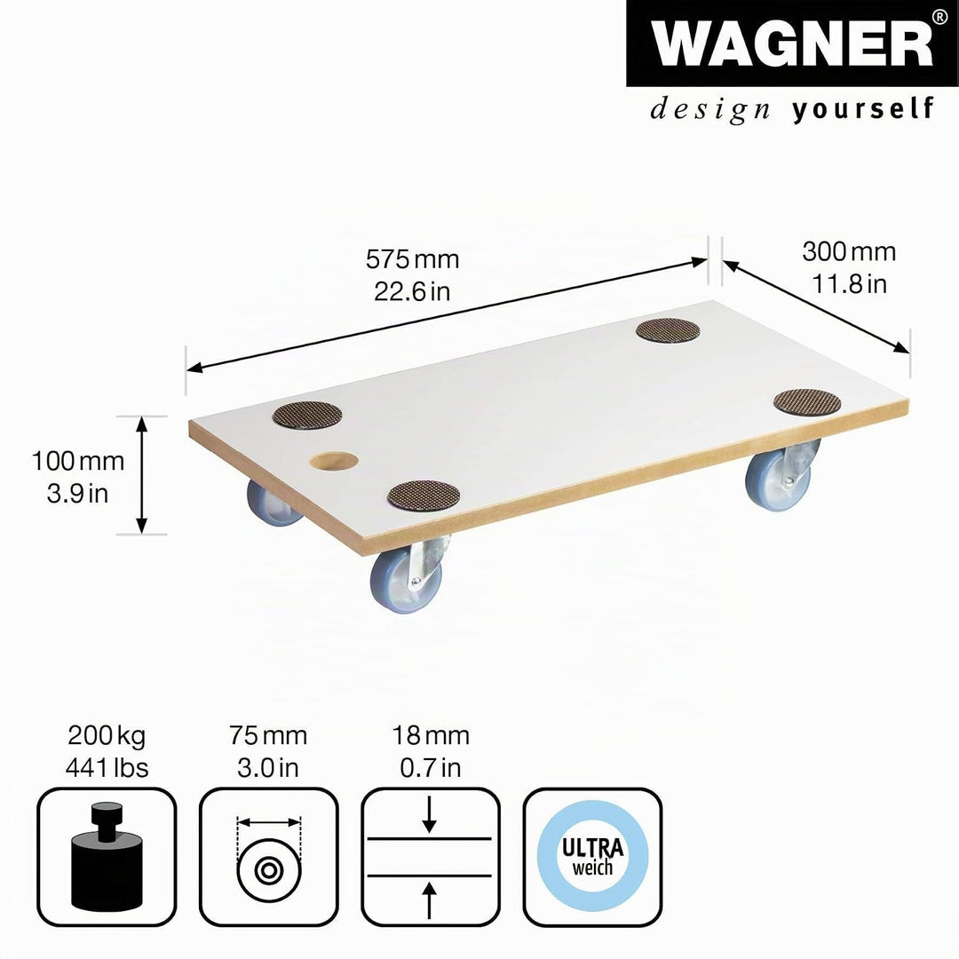 Wagner Transporthilfe MM 1318 I 57,5 x 30 x 10 cm - Tragkraft 200 kg - Spezialbeschichtung I für Sen