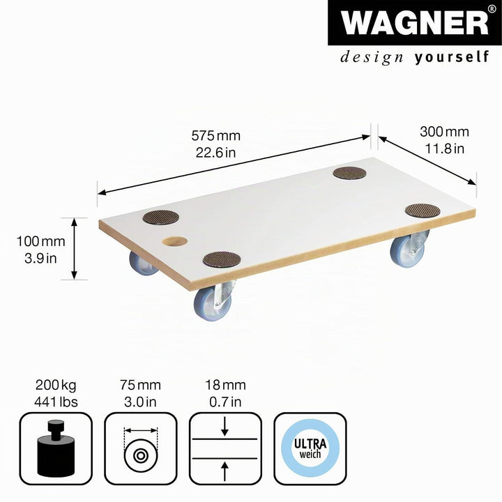 Wagner Transporthilfe MM 1318 I 57,5 x 30 x 10 cm - Tragkraft 200 kg - Spezialbeschichtung I für Sen