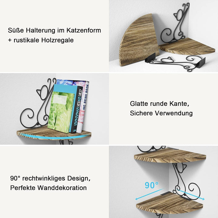 Alsonerbay Eckregal, Wandregal Vintage aus Massivholz, Katzenform, Schweberegal Dekor für Wohnzimmer