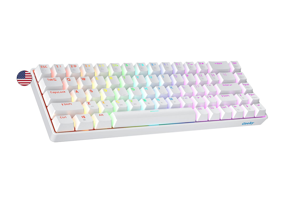 Geeky GK65 65% | Hot Swappable Mechanische Gaming-Tastatur | 68 Tasten Multi Color RGB LED Hintergru