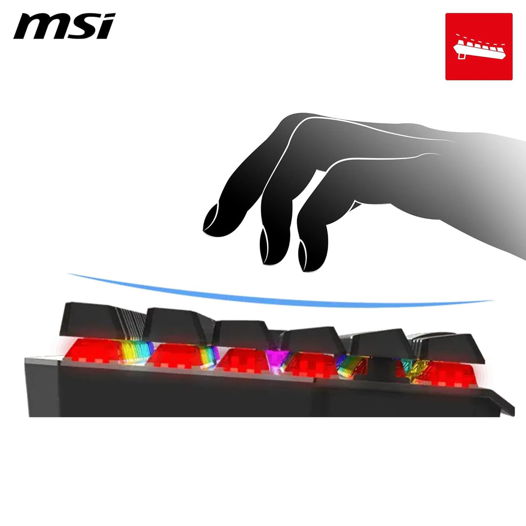 MSI Strike 600 Silent FR Gaming-Tastatur, leise – Kailh Midnight Pro Silent Touch-Schalter, ergonomi