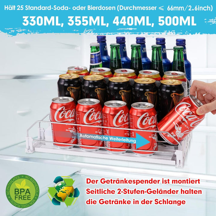 BingoHive Selbstschiebender Getränkedosen-Organizer für Kühlschrank,Getränkespender für Kühlschrank,
