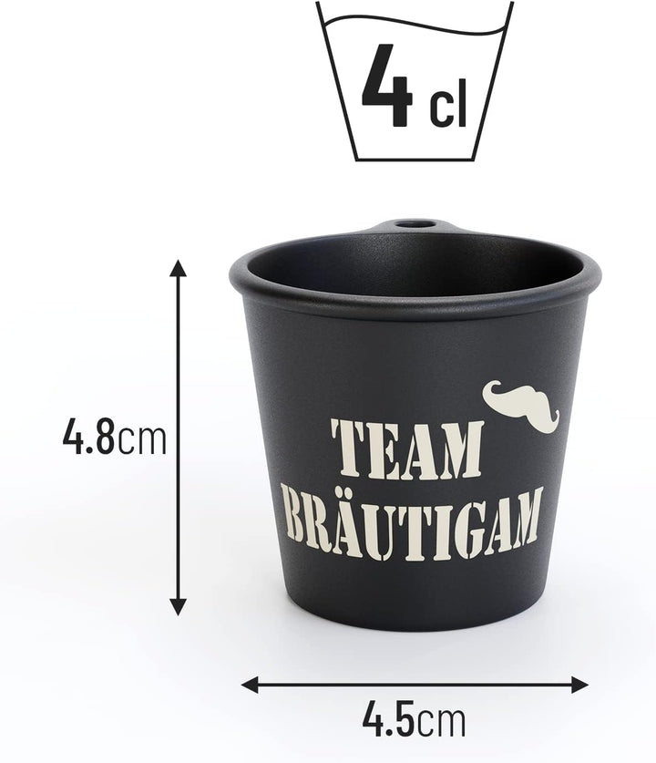 SoPro 6x Schnapsbecher zum Umhängen 4 cl wiederverwendbar - Schnapsgläser JGA 40 ml schwarz - Schnap