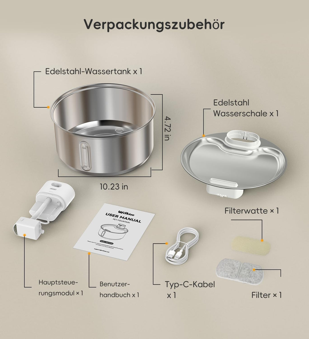 Katzenbrunnen Edelstahl Kabellos 5,5 L für Katzen (1 Filter) | 5000mAh Akku mit bewegungsmelder, lei