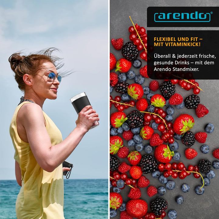 Arendo - tragbarer kabelloser Mixer 350 ml – Standmixer - Smoothie Maker to GO – mit Akku - BPA frei