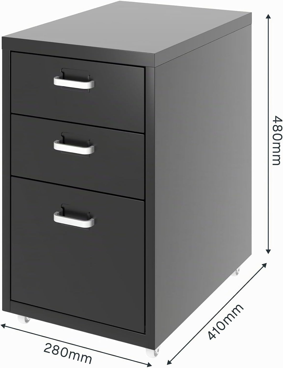 FLEXISPOT Rollcontainer Büroschrank mit 3 Schubladen, Aktenschrank Metallschrank Kommode mit Rädern,
