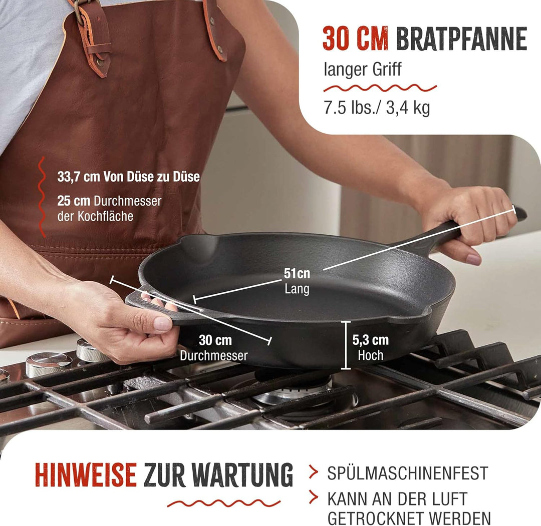VICTORIA Bratpfanne Emaillierte Gusseisenpfanne Induction 30cm Bratpfanne Geeignet für Feuer, Grill,