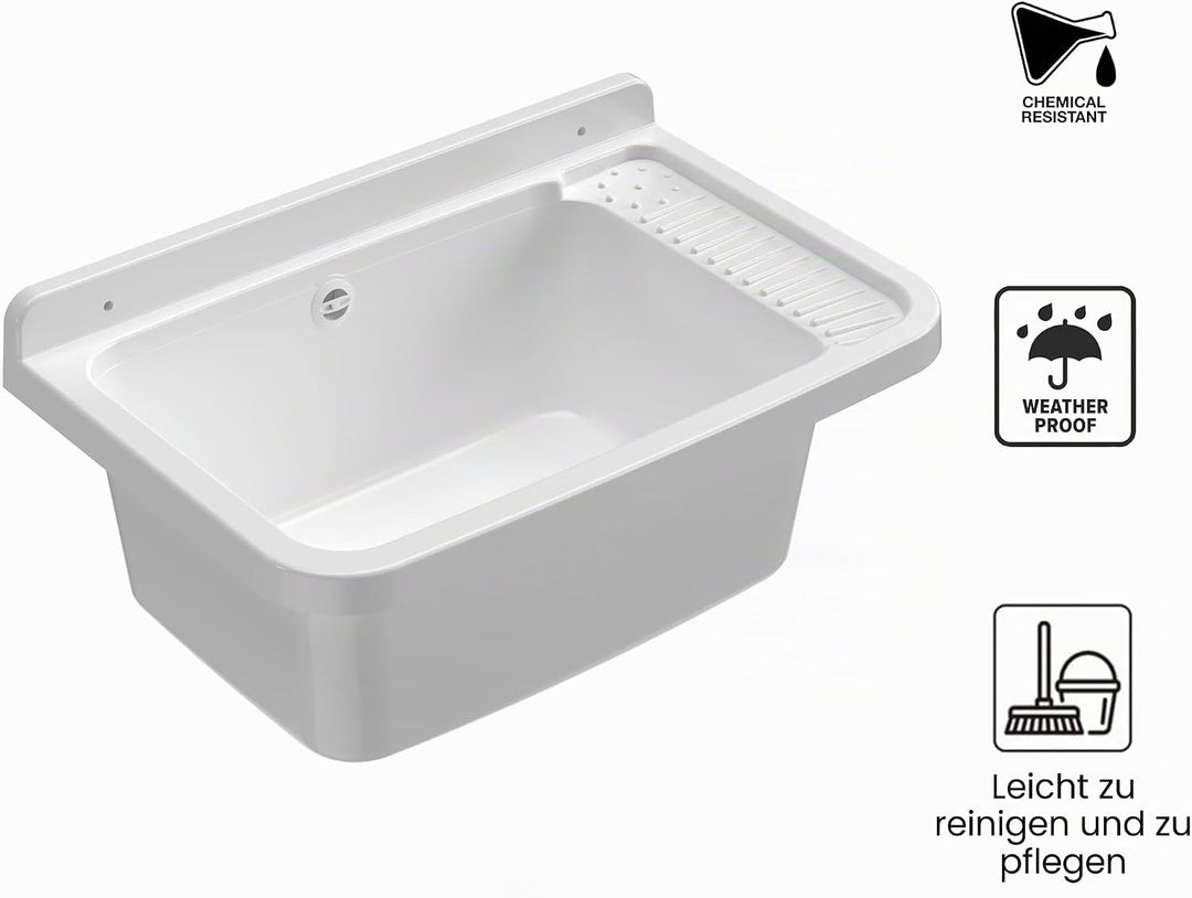 Waschbecken für den Aussenbereich 60 x 40 x 28 cm, Weiss, 59 x 39 x 28 cm