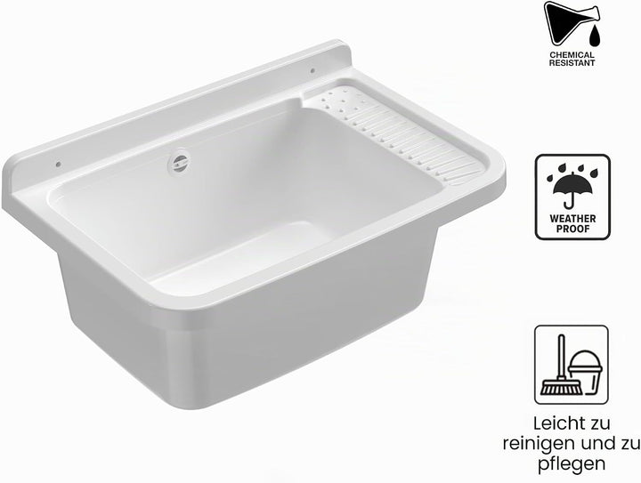 Waschbecken für den Aussenbereich 60 x 40 x 28 cm, Weiss, 59 x 39 x 28 cm