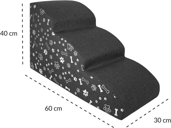 Hundetreppe 3 Stufen - 60 x 30 x 40 cm - rutschfest Weich für Kleine Hunde Haustiertreppe Stabil Sic