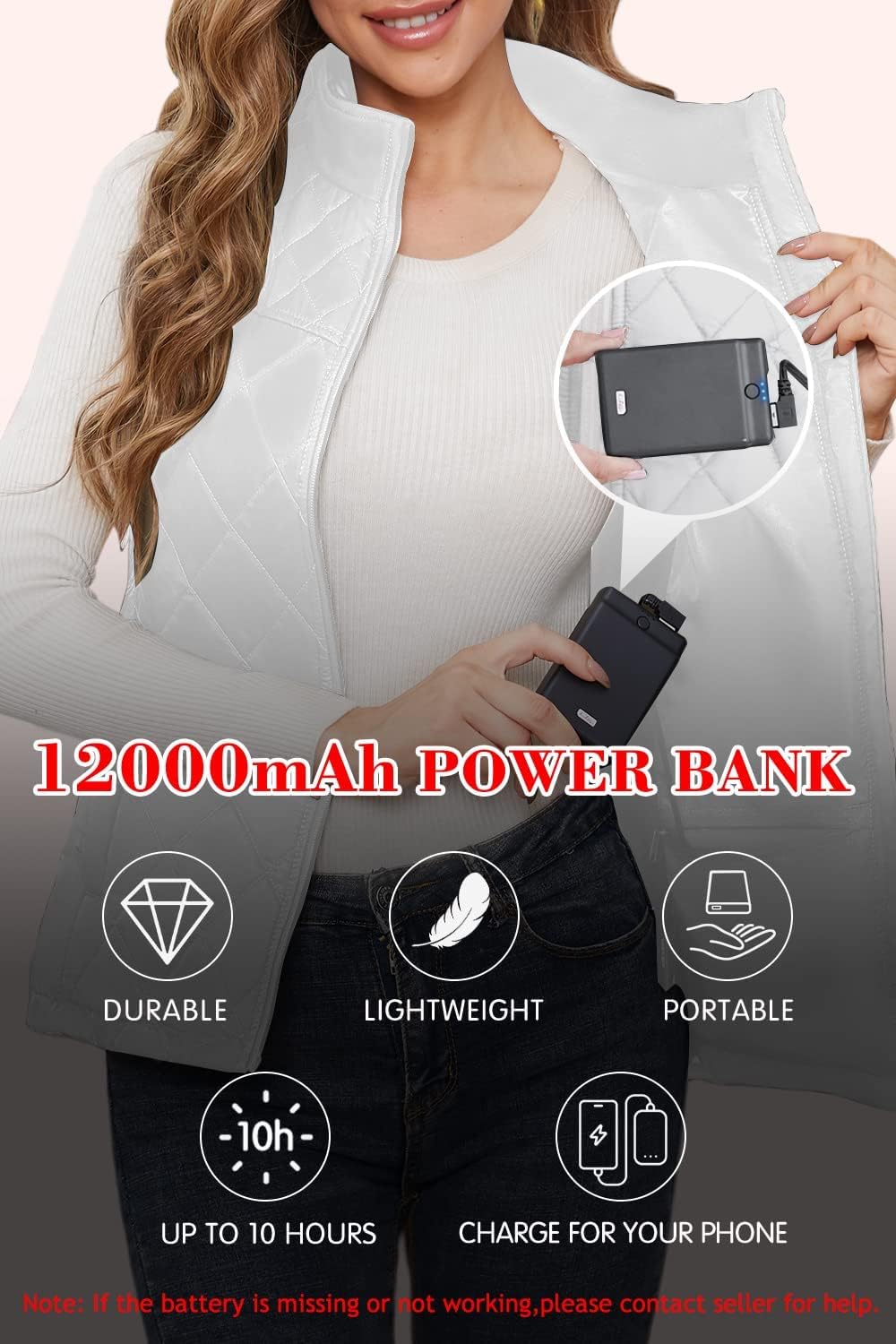 Kintiwe Beheizbare Weste Damen, Beheizte Weste mit Powerbank, Heizweste Beheizbare Jacke Heizjacke W