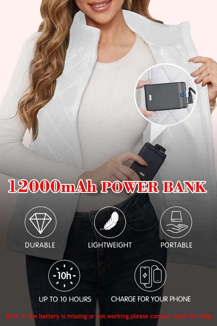 Beheizbare Weste, Beheizte Weste Damen Heizweste mit 12000mAh Powerbank, Beheizbare Jacke Heizjacke