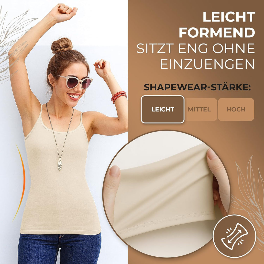 UnsichtBra 3er Pack Damen Shape Unterhemden | Spaghettiträger Basic Top Unterhemd | Mikrofaser Spagh