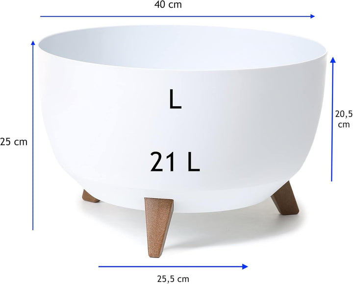 MELTOM Blumentopf mit Füssen aus Kunststoff Schale mit Einsatz, Farbe Weiss, H: 25 cm, D: 40 cm, Grö