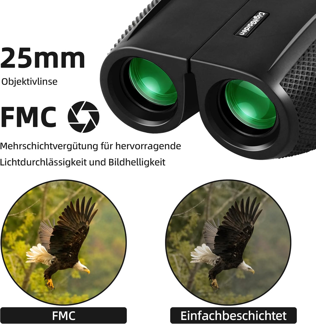12x25 Fernglas für Erwachsene und Kinder – Kompakt & Leicht, Faltbares Mini-Fernglas mit BAK4 Prisma