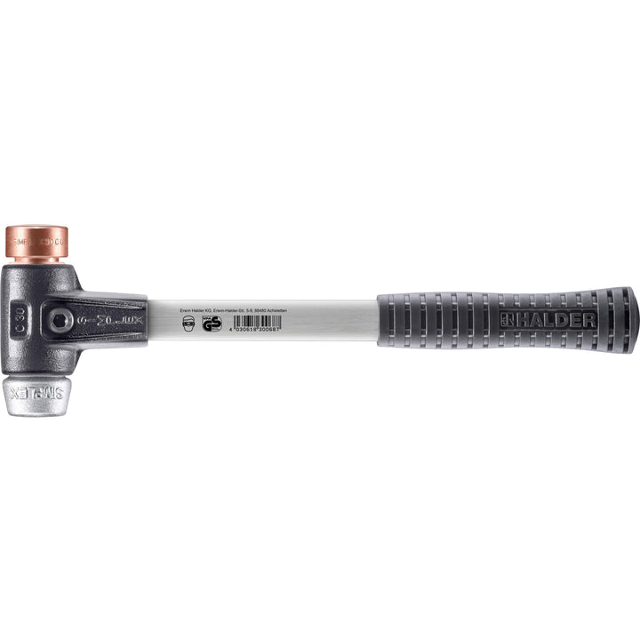 SIMPLEX-Schonhammer, Kupfer/Weichmetall; mit verstärktem Tempergussgehäuse und Fiberglasstiel | D=30