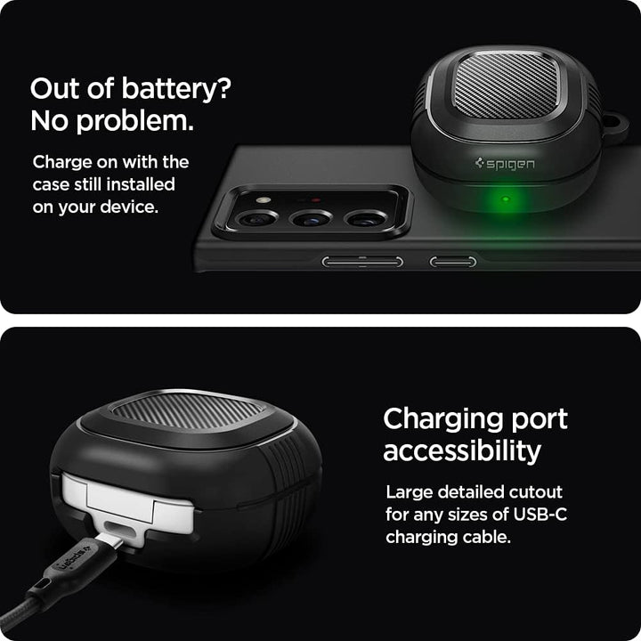 Spigen Rugged Armor Hülle Kompatibel mit Samsung Galaxy Buds 2 Pro | Pro | 2 | Live - Schwarz Matt S