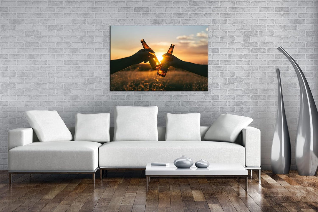 deyoli kühles Bier zum Abend Format: 100x70 als Leinwand, Motiv fertig gerahmt auf Echtholzrahmen, H
