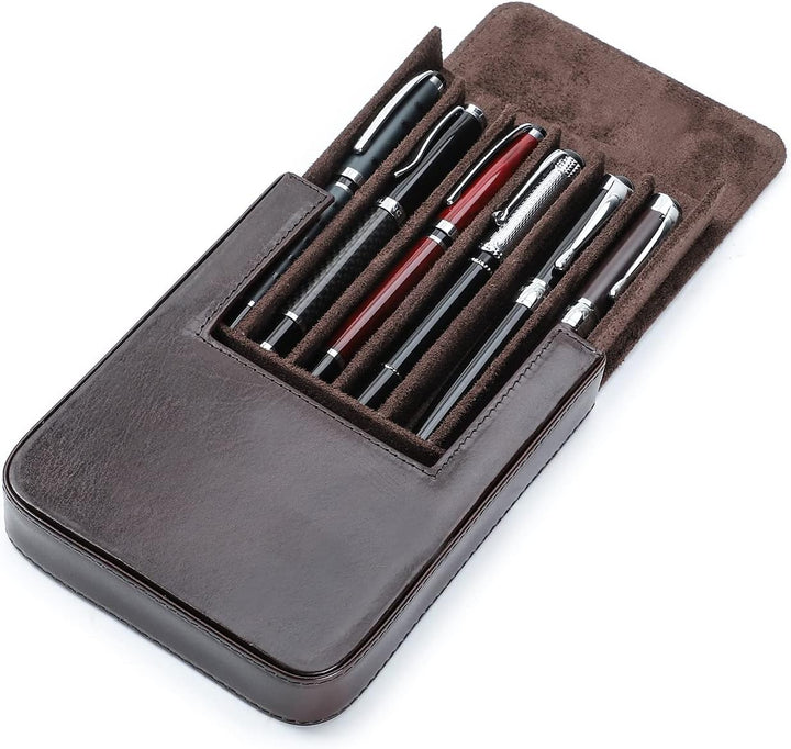 Hiram Leder-Füllfederhalter-Etui für 6 Stifte, Tragbare Aufbewahrungsbox für Stifte aus Pflanzlich G
