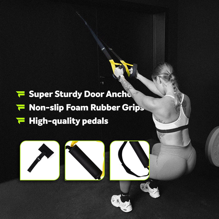Fizyo TRX Schlingentrainer Sling Trainer mit Türanker, elastische Trainingsgurte für Ganzkörper-Wide