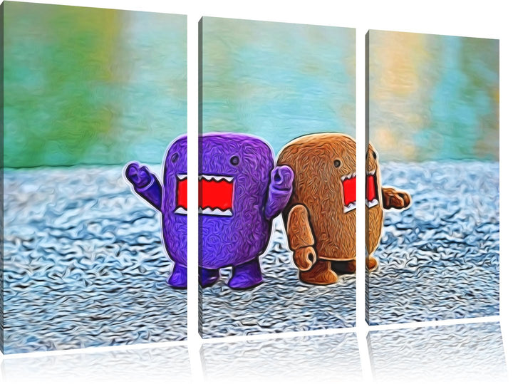 Rawr Monsterpuppen NewArt 3-Teiler Leinwandbild 120x80 Bild auf Leinwand, XXL riesige Bilder fertig