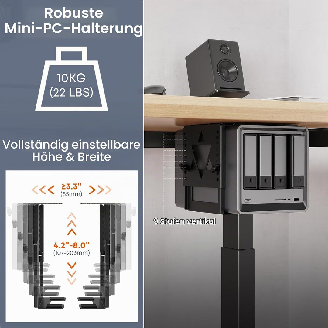 PUTORSEN Untertisch Halterung für Mini-PC/NAS, Höhen- und breitenverstellbare PC Halterung unter Sch