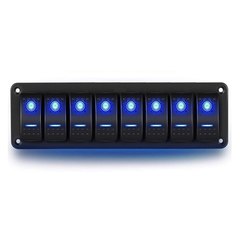 Geloo 8 Gang Schalter Panel, 12V/24V Wasserdichte Kippschalter Panel mit blauer LED-Leuchte Wippscha