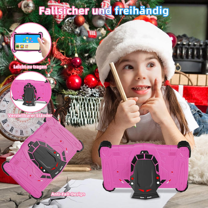 Kinder Tablet 7 Zoll Android 15, Tablet Kinder Sturzschutzgehäuse mit 10GB RAM + 64GB ROM (TF 1TB),