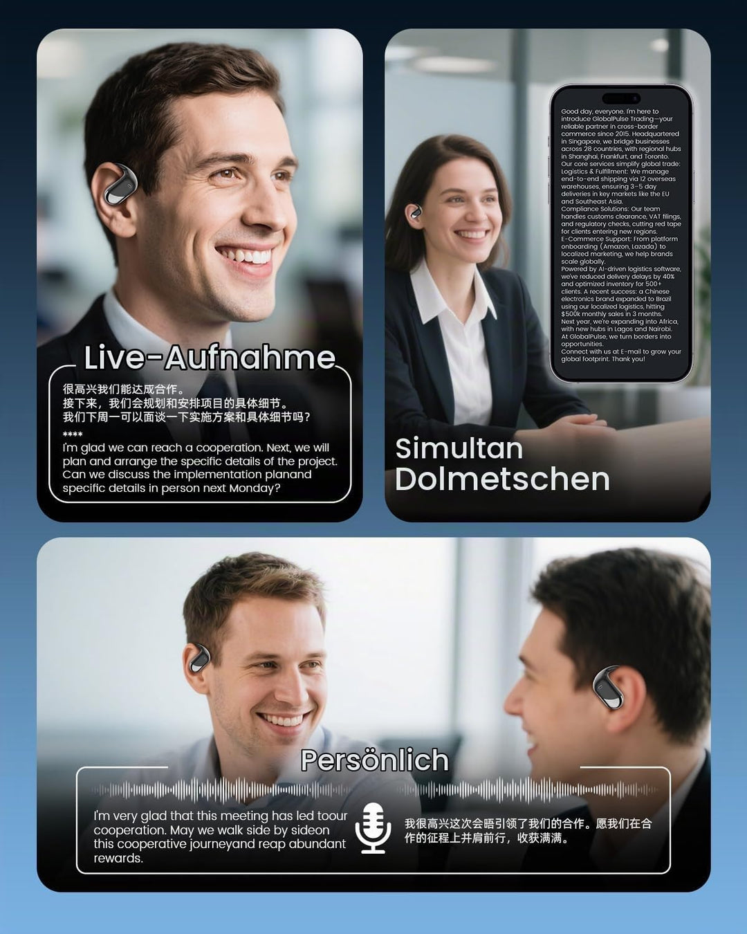 MONODEAL KI Übersetzer kopfhörer, 144 Sprachen Kopfhörer Übersetzer Echtzeit, Translator Earbuds, Üb