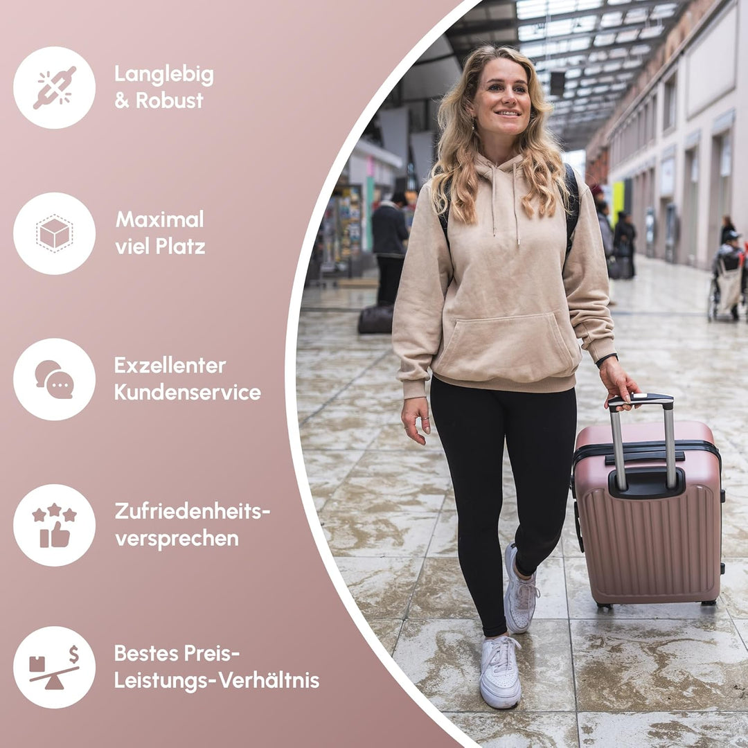 ABS Hartschalenkoffer - Ergonomisch & Sicher - Trolley Koffer Set 3-teilig mit 360° Rädern, Zahlen-S