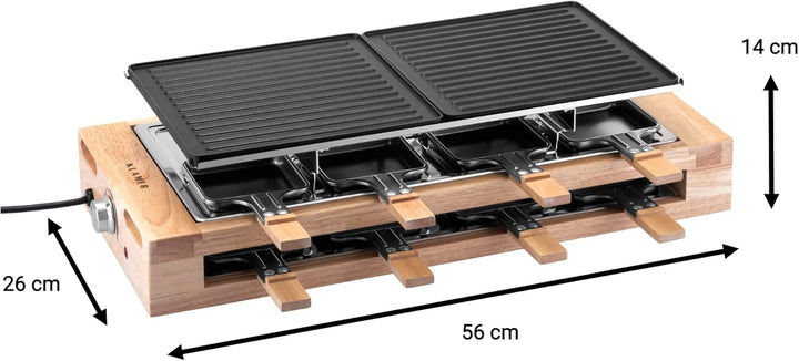 KLAMER Raclette 8 Personen, 1500W Raclette Grill mit Holzgestell, Raclette mit antihaftbeschichteter