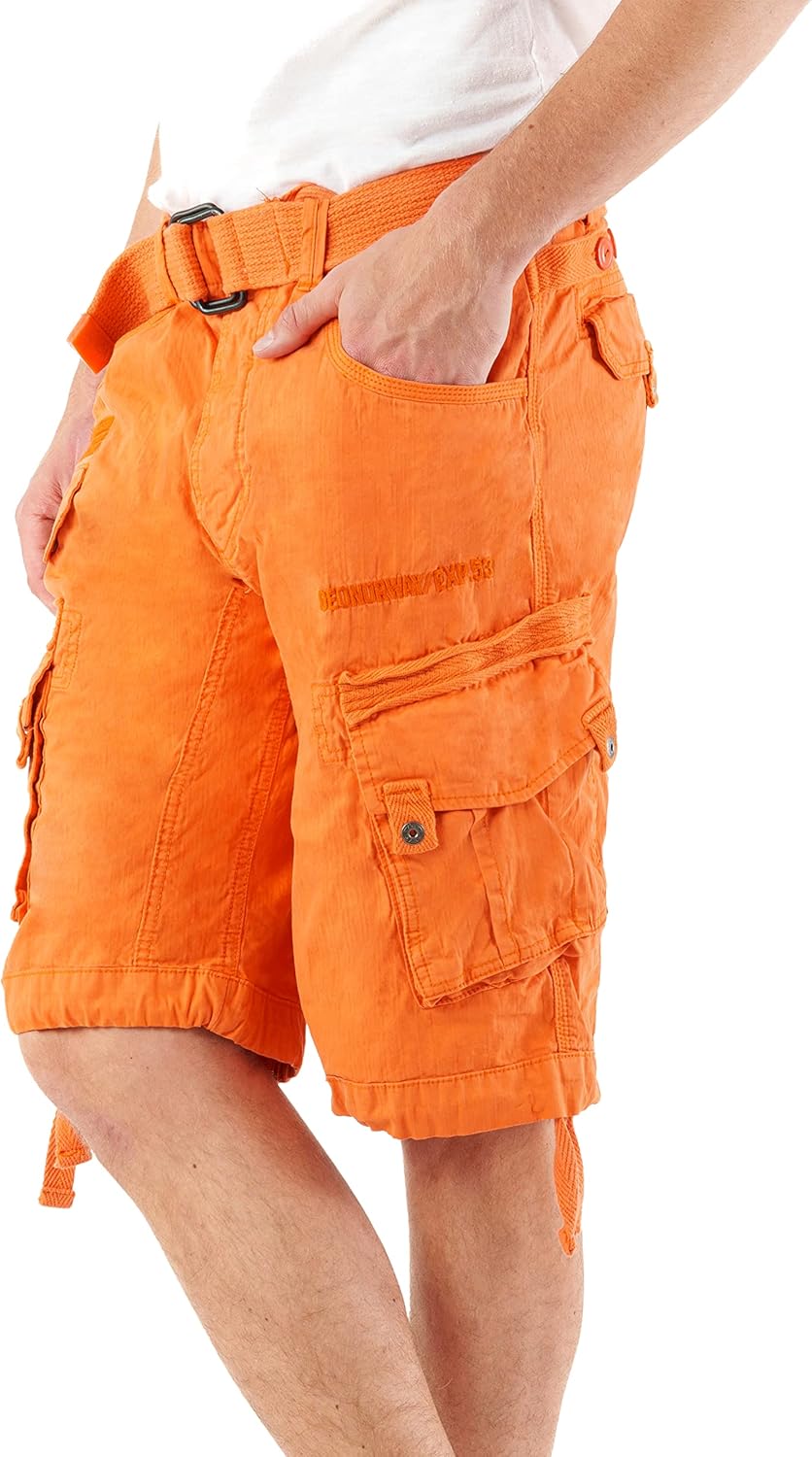 Geographical Norway Herren Shorts Pratique Perle Kurze Hose Männer mit Gürtel Bestickt Cargoshorts L