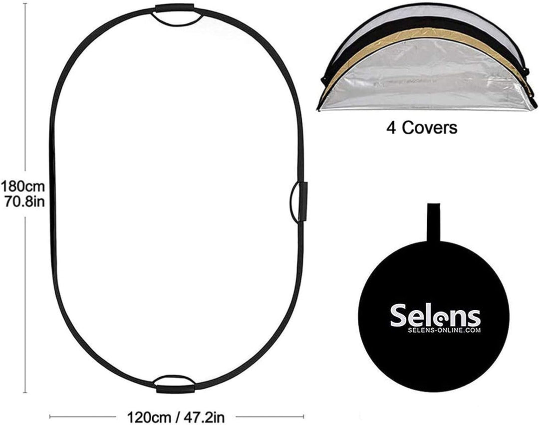 Selens 5-in-1 120x180cm Oval Reflektor Tragbarer Faltbarer für Fotografie Fotostudio Beleuchtung und
