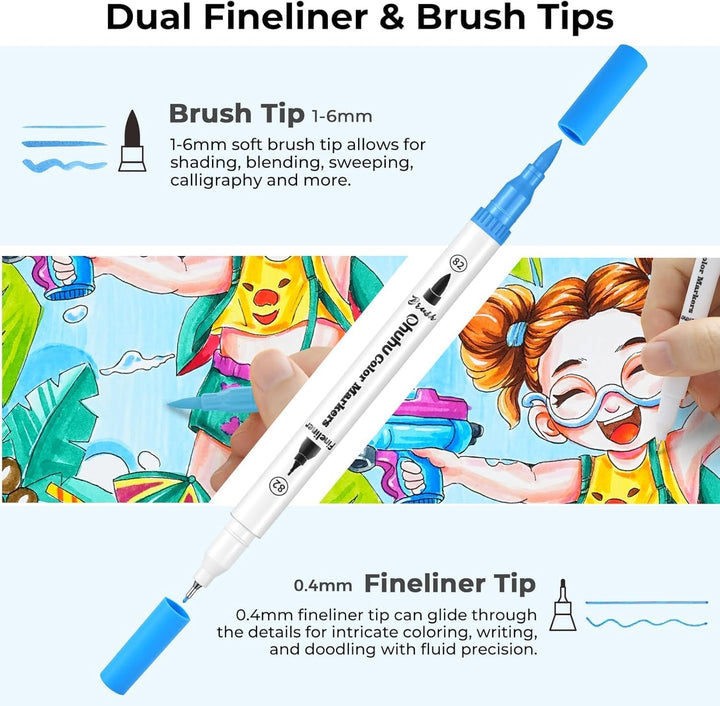 Ohuhu Filzstifte 120 Farben, Dual Brush Pen Pinselstifte Aquarell Marker Stifte Set für Kind und Erw