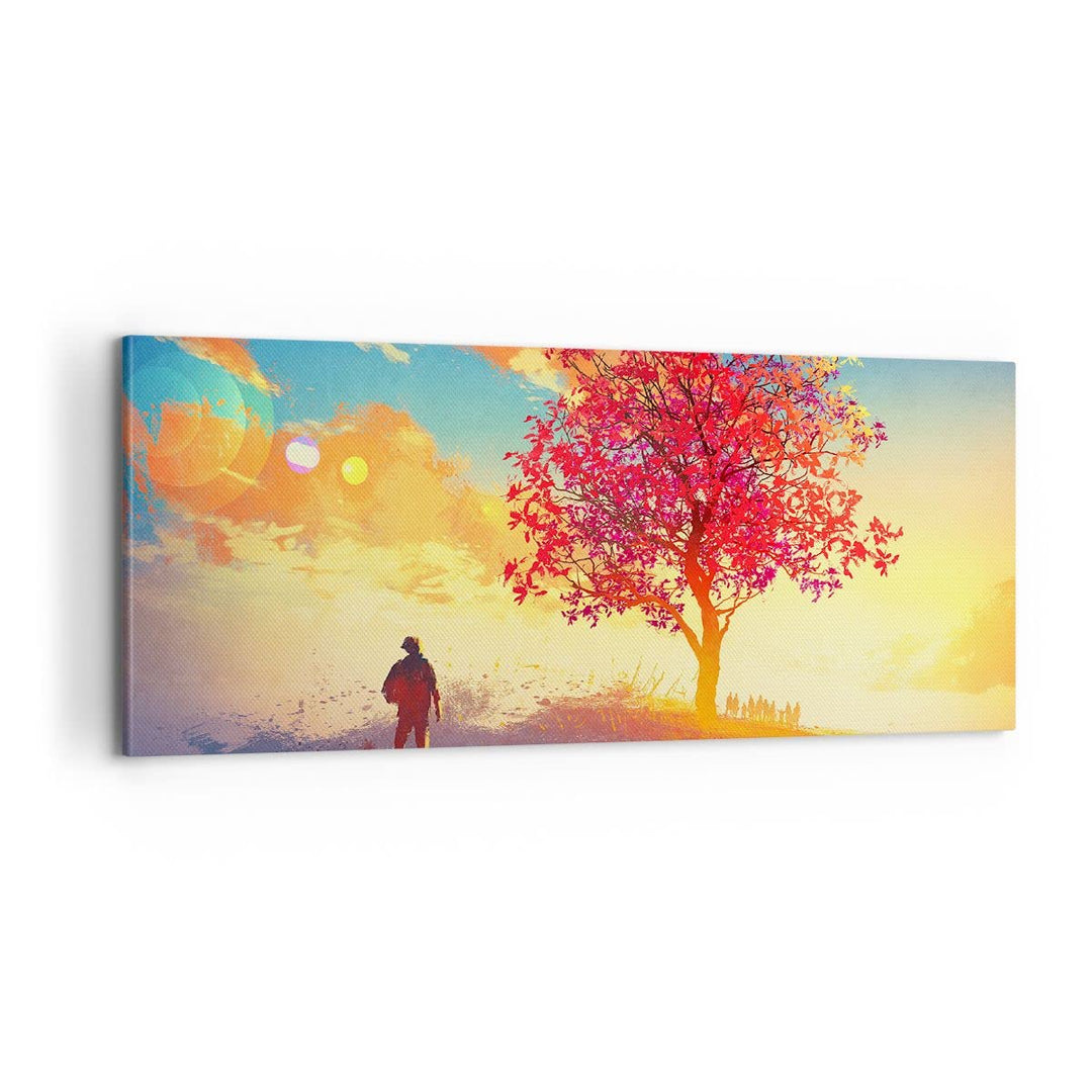 Panorama Bilder auf Leinwand 100x40cm Leinwandbild mit Rahmen Baum Wiese Feld Gross Wanddeko Bild Sc