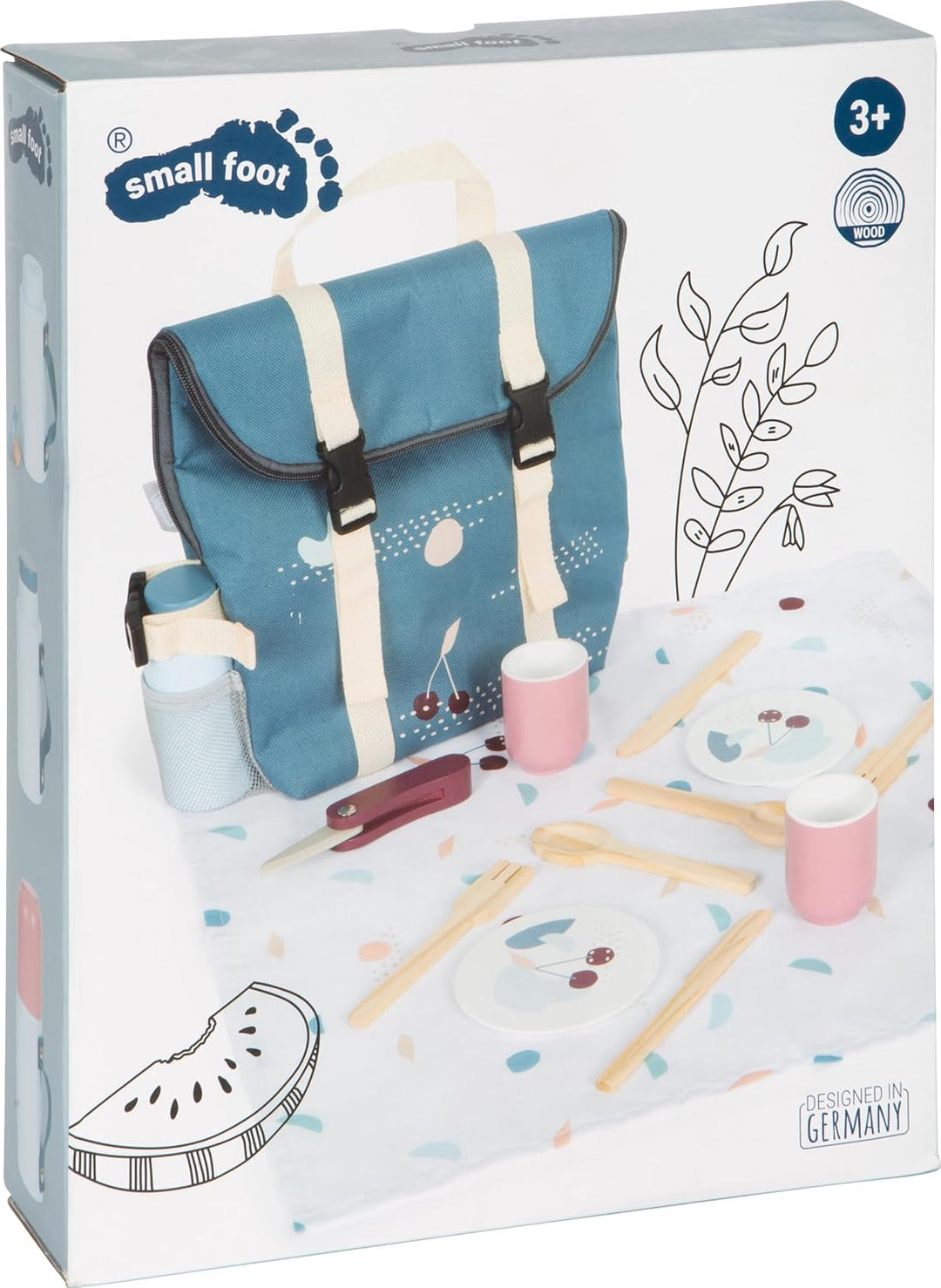 small Foot Picknickrucksack „Tasty“ aus Holz, Picknick-Spielset mit umfangreichem Zubehör, Rucksack