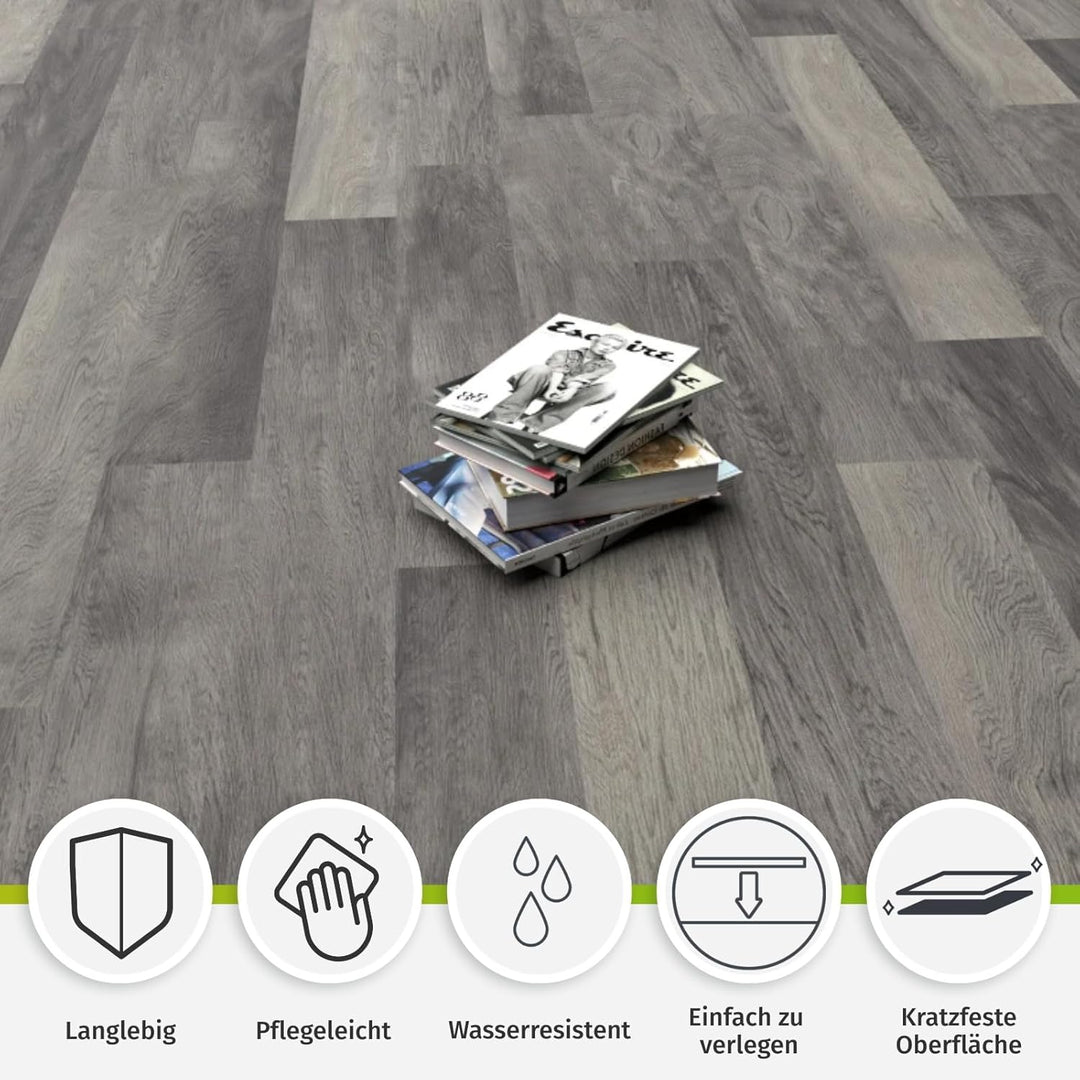HORI Klick Hartvinylboden Rigid SPC Landhausdiele Holzoptik - Klick-Vinyl mit Trittschalldämmung - s