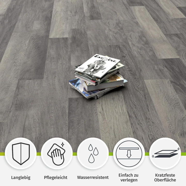 HORI Klick Hartvinylboden Rigid SPC Landhausdiele Holzoptik - Klick-Vinyl mit Trittschalldämmung - s