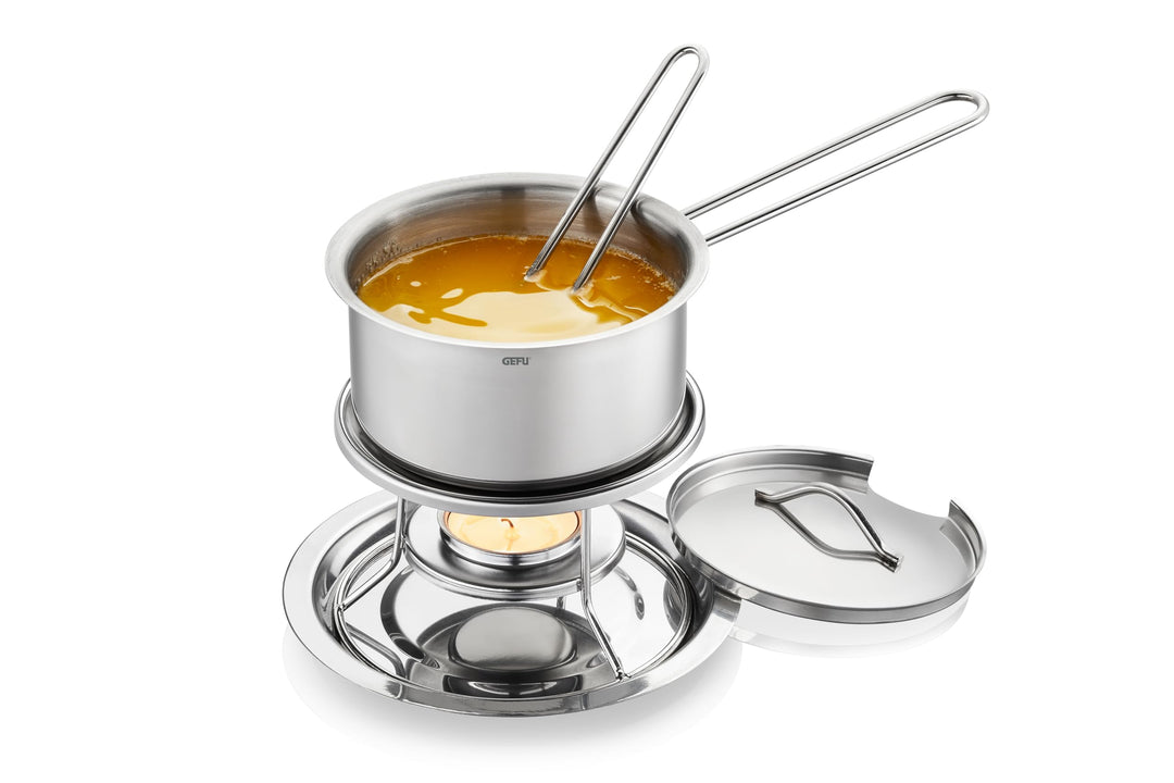 GEFU Saucen- & Butterwärmer-Set Caloric, 6-teilig, 300 ml, Stövchen mit Teelicht, Stieltopf mit Deck